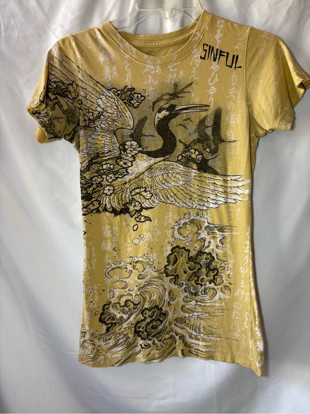 VTG Sinful by Affliction Kari Barba Signature Series Crane Graphic Tee, Small